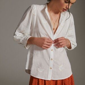 Anthropologie | Lightweight Embroidered Buttondown